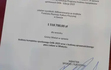 Decyzja o przyznaniu dofinasowania na budowę Orlika w Wieluniu