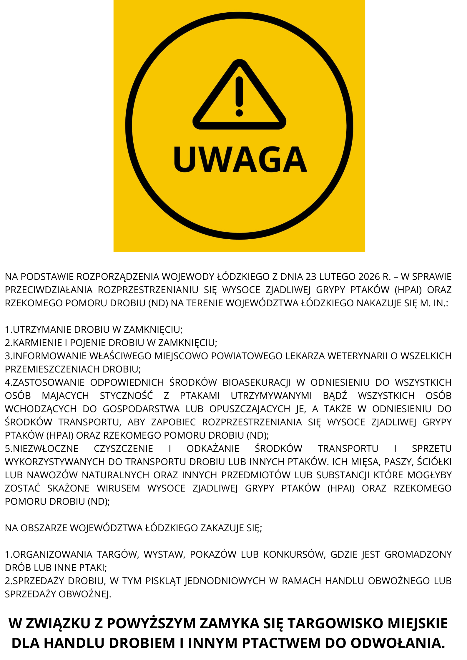 Komunikat ptasia grypa