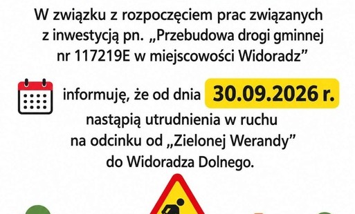 Zdjęcie do Utrudnienia w ruchu drogowym - Widoradz Dolny 